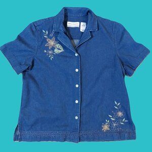 Alfred Dunner Vintage Embellished Denim Shirt Size 8P Preowned